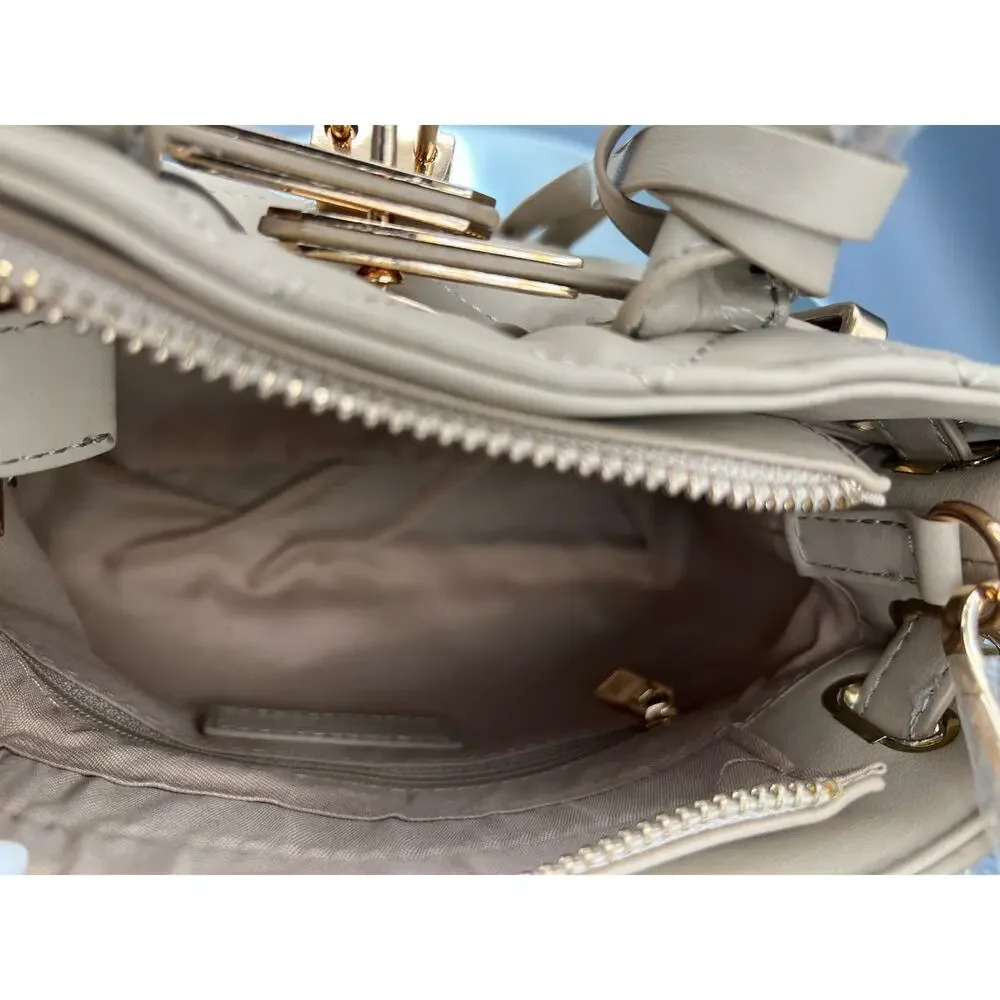 Badgley Mischka diamond quilted 2-way vegan leather tote bag in a taupe